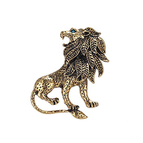 Image of Vintage Lion Brooch Pin for Women Girls Men Antique Gold Tone Wild Animal Brooches Lapel Pins Dress Costume Accessories Boho Halloween Holiday Decor Jewelry Gift Souvenir for Friend Father Uncle