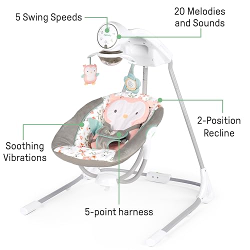 image for Ingenuity InLighten 5-Speed Baby Swing - Swivel Infant Seat, 5 Point S