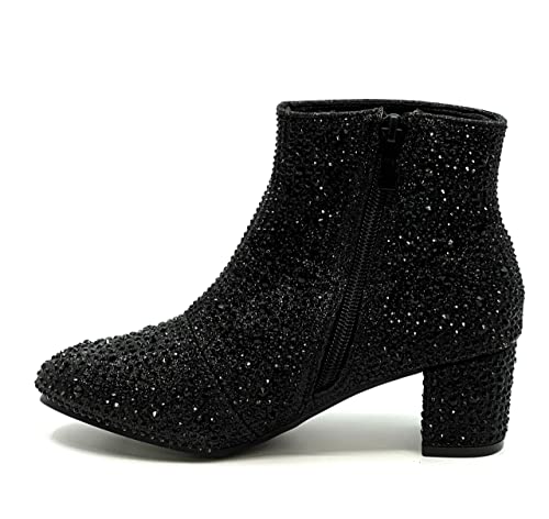 Forever Girls Rhinestone Boots Kids Low Heel Dress Booties Iceberg-12K Shoes Black Rhinestone 14