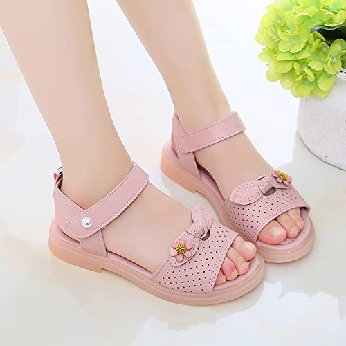 Children Shoes Fashion Flower Thick Sole Sandals Soft Sole Comfortable Princess Sandals Simple (Pink, 11.5-12 Years Big Kids)4