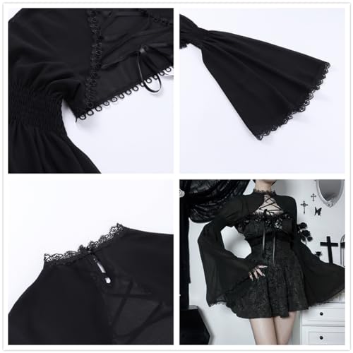 Image of Bolero Shrug Top Trad Goth Black Shawls and Wraps for Evening Dresses Short Cardigan
