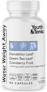 Youth & Tonic Water Weight Away 90 Pills - Natural Diuretic Supplement for Swelling Water Retention & Belly Bloating for Women & Men