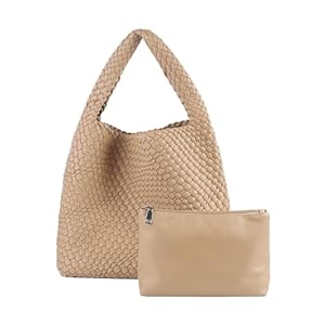 Hand Woven Tote for Women – Vegan Leather Handle Handbag, Travel Shoulder Bag, Hobo and Beach Bag With Purse