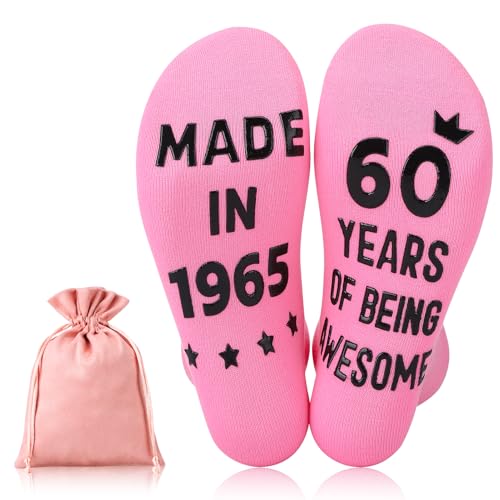 Zuimei 60th Birthday Gifts for Women Personalised 60 Year Old Socks with Present Bag 1965 Birthday Gifts for Her Lady Present for Wife Mum Auntie Teacher Sisters