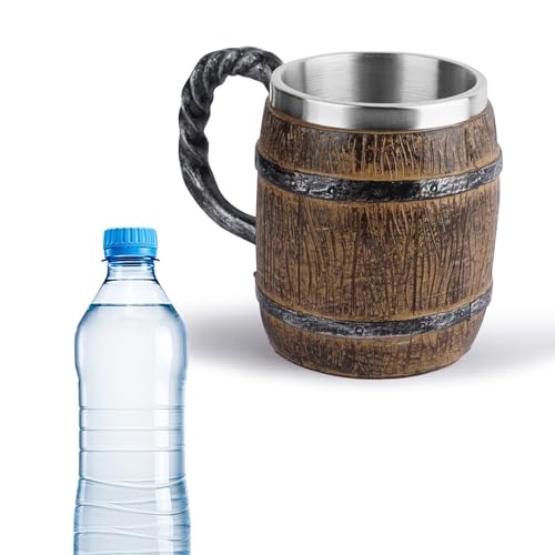 Syengery Taza Vikinga Cerveza, 450ml Taza De Agua Con Forma De Cubo, Jarra De Cerveza Hecha A Mano De Madera Natural Y Acero Inoxidable Para Hombre, Regalo Ecológico