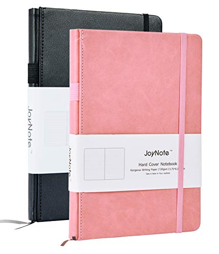 JoyNote 2 Pack Hardcover Notebook, A5 College Ruled Writing Journal with Pen Loop, 96 Sheets/192 Pages, 2 Plan Stickers Gifts, 5.75 x 8.25 inches, Black Pink