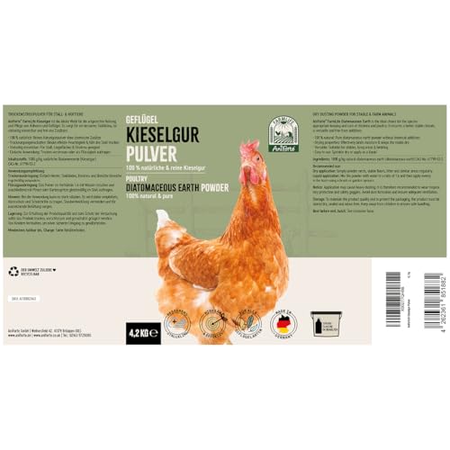 AniForte Kieselgur für Hühner 4,2kg inkl. Stäubeflasche - Reines Kieselgur Hühner Pulver, Kieselerde Pulver, Naturprodukt für Hühnerstall, Laborgeprüft für Geflügel Betriebe