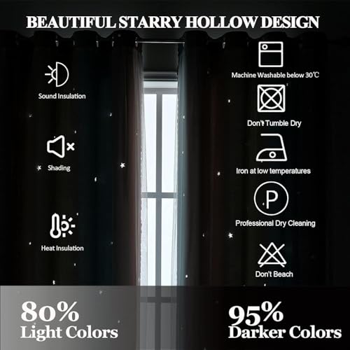 Blackout Curtains for Living Room Bedroom Eyelet Nursery Kids Girls - Voile Net for Windows, 2 Panel 52 x 84 Inch Drop, Soundproof Thermal Pink Grey - Image 7