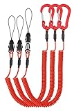 Lix&Rix Stretchable Spring Safety Coiled Leash for Box Cutters Knife Keys Kayak Pad Eye Lanyard with Carabiner, Red 3pcs