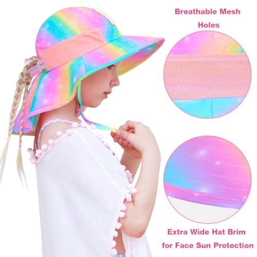 Kids Sun Hat for Girls UV Protection Wide Brim Mesh Toddler Summer Beach Fishing Hat with Neck Flap for Girls 3-8 Years4