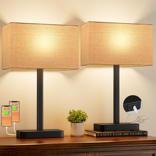 Beige Touch Lamps for Nightstand Set of 2, Lamp for Bedroom Living Room