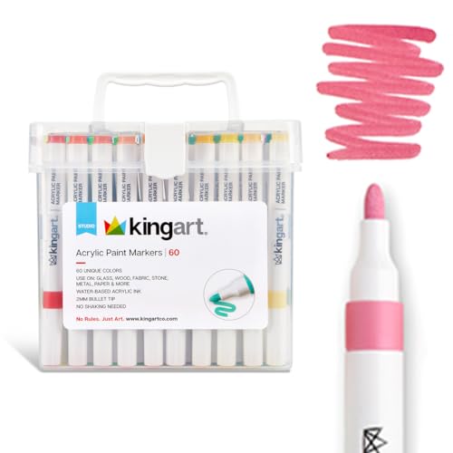 KINGART 409-60A Acrylic Paint Markers with Storage Case, 60-Vibrant Colors