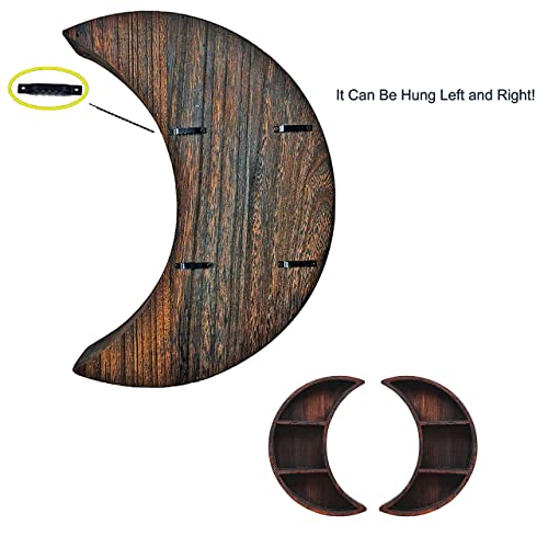 Ubrand Moon Shelf Room Decor,Crystal Shelf, Reversible Wooden Essential Oil Shelf,Wall Mounted Floating Shelves,Burnt Color Crystal Jewelry Holder #TOP6