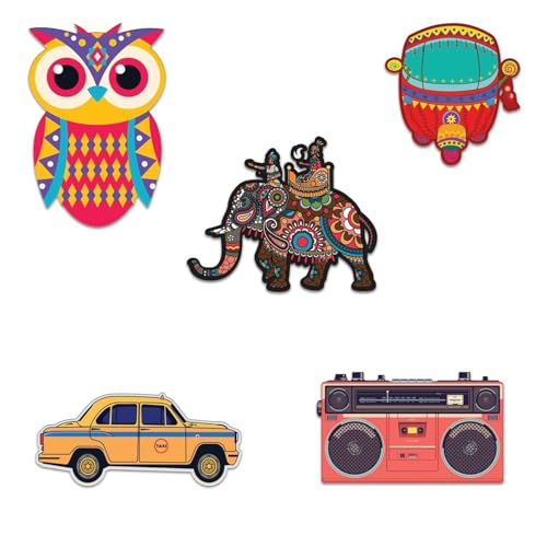 Image of CAPIO ART MDF Wooden Fridge Magnet Pack of 5 | Multicolor Trendy & Aesthetic Designer Door Magnets | Sleek Multipurpose Decorative Magnets for Home, Kitchen, Office & Gifts (Multicolor)