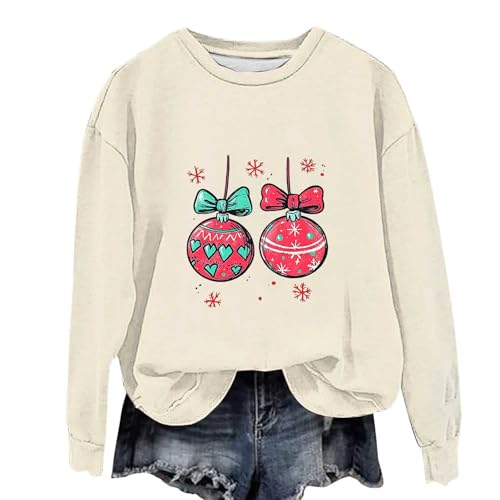 Girls Christmas Sweatshirts Long Sleeve Crewneck Pullover Graphic Holidays Fall Winter Fashion Shirt Sweater Tops Beige