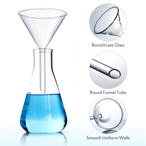 ULTECHNOVO Glastrichter-Set 4-tlg 40/50/75/100 mm aus Borosilikatglas – hitzebeständig & chemikalienresistent für präzises Umfüllen & Filtern in Schule & Labor