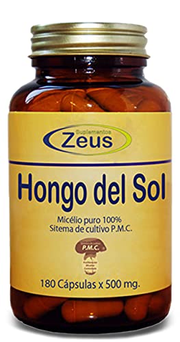 HONGO DEL SOL | Contribuye al funcionamiento normal del sistema inmunitario | Complemento Alimenticio a base de Hongo del Sol y Vitamina C | 100% Vegano | 180 Cápsulas Vegetales