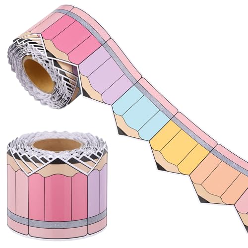 Image of Tenceur 65ft Pencil Classroom Bulletin Board Border Pastel Die-Cut Border Trim Back to School Bulletin Board Decor for School Chalkboard Wall Window Door