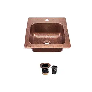 Sinkology KPD-1515HA-AMZ-JR Seurat Bar Sink with Jr Drain Copper Kitchen