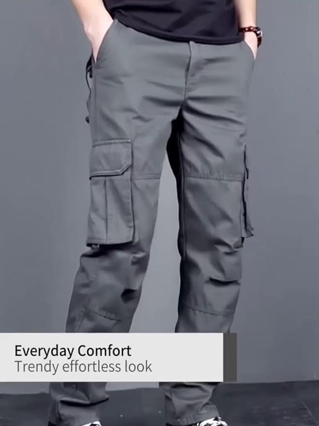 Image of DBAX Men's Olive Green Utility Cargo Pants | Multi Pocket Relaxed Fit Cargo Trousers | Durable Casual Streetwear Pants for Men