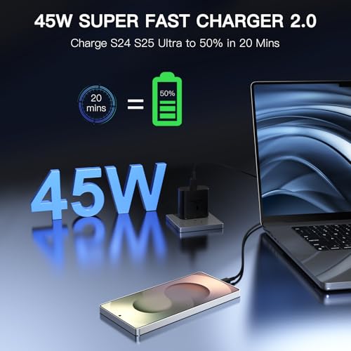 Image of 45W Samsung Super Fast Charger Block, 2Pack Type C Fast Charging Block with 3FT 6FT USB C Charger Cable Compatible with Samsung Galaxy S24 S23 S22 S21 Ultra /S20 /S20 Ultra /Note 20 Ultra