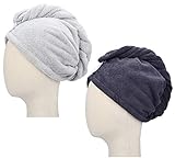 HOPESHINE Microfiber Hair Drying Towel Turban Twist for Long Hair Magic Instant Dry Hair Towel Wrap Fast Drying Absorbent Cap Great Gift for Women and Girls 2-Pack Dark Grey + Light Grey