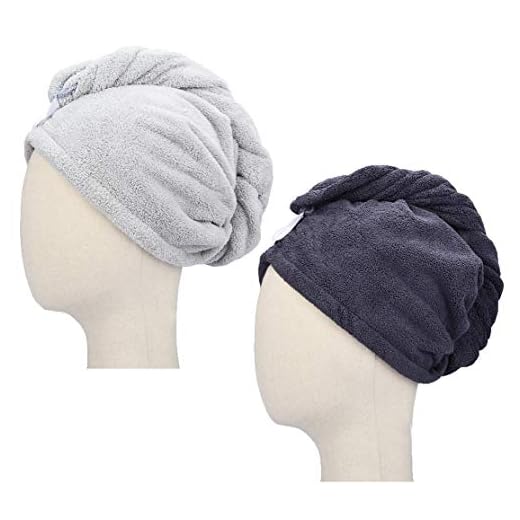 HOPESHINE Microfiber Hair Drying Towel Turban Twist for Long Hair Magic Instant Dry Hair Towel Wrap Fast Drying Absorbent Cap Great Gift for Women and Girls 2-Pack Dark Grey + Light Grey