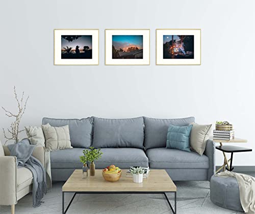 Frametory, 12X16 Metal Picture Frame - Aluminum Thin Molding - Photo Frame With Ivory Color Mat For 8.5X11 Wall Art & Pre-Installed Mounting Hardware - Real Glass (Gold, 2 Pack) #TOP2