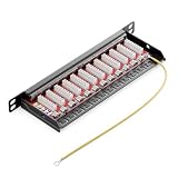 deleyCON CAT 6a 0.5U Patch Panel Mini Patch Panel 12 Portów - Desktop 10 Cali Montaż w Szafie Serwerowej RJ45 Ekranowany TIA568A TIA568B RAL 9005 Czarny