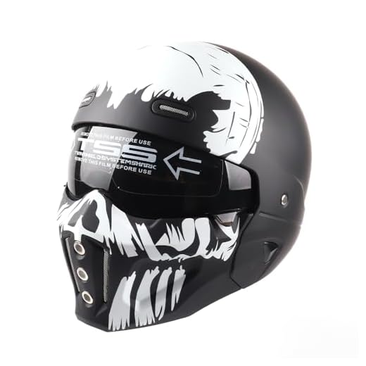 Woljay Open Face Full face Helmet Motorcycle Modular Helmets for Unisex-Adult Street Bike Cruiser Scooter DOT Approved (Skull, Large)