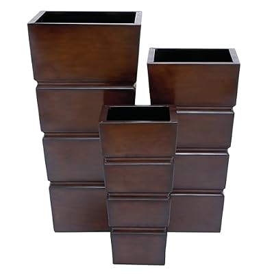 Deco 79 Metal Indoor Outdoor Planter Light Weight Large Planter Pot with Tapered Base and Fluted Design, Set of 3 Planters 31", 25", 20"H, Brown