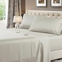 Royal Tradition Made in USA- Low Profile Sheet Set 6-10 Inches Pure Cotton 608 Thread Count, Twin Size Bed Sheets, Solid Beige