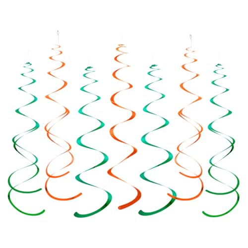 MOWO Orange Green Foil Swirl Hanging Decoration Streamer, Pack of 20