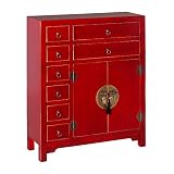  Cómoda de 8 cajones y 2 Puertas Oriental roja de Madera para salón Sol Naciente - LOLAhome - LOLAhome