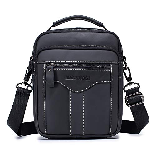 MANNUOSI Homme Sacs bandoulière cuir veritable Sacs business vintage Sacs à dos porté travers Pochettes Sacs à main voyage multifonctionnel (Noir B)