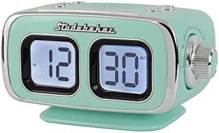 Studebaker Large Display LCD AM/FM Retro Clock Radio USB Bluetooth Aux-in Bedroom Kitchen Counter Small Footprint (Teal)