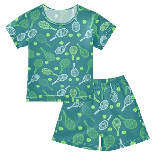 ALAZA Tennis Ball Funny Stylish Pajamas Short Sleeve 2 Piece Sleepwear Top and Bottom Pajama Set Unisex