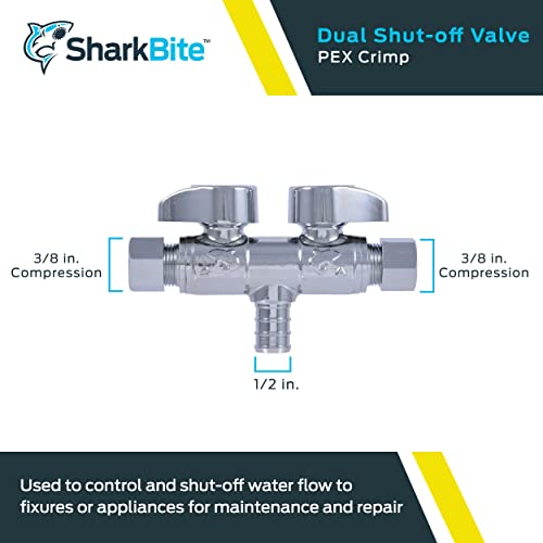 Sharkbite 1/2 x 3/8 x 3/8 Inch Brass Crimp Angle Stop Valve, Dual Shut Off, Quarter Turn, PEX Pipe, PE-RT, UCDS123838Z by SharkBite - Image 2