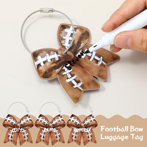 24 Pcs Football Bow Luggage Tags for Suitcases Travel Labels with Metal Ring 2.75 Football Keychain Accessories, PVC Name ID, DIY Card, for Men Women Travel Bag Backpack4
