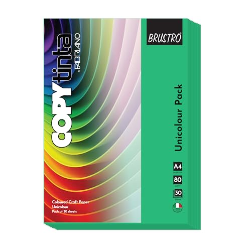Image of BRUSTRO Copytinta Coloured Craft Paper A4 Size 80 GSM Bright Green Shade (Verde), 60 Sheets Pack | Double Side Colored, Ideal for Origami, Scrapbooking, Making Card, DIY Art & Craft.