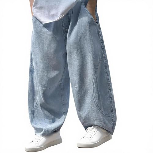 Boys Cargo Jeans Baggy Retro Streetwear Denim Pants Kids Toddler Straight Wide Leg Distressed (Light Blue, 3-4 Years)