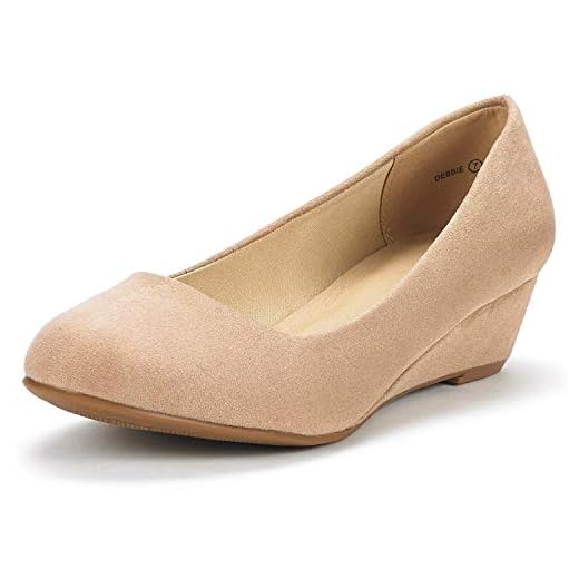 DREAM PAIRS Women's Debbie Nude Suede Mid Wedge Heel Pump Shoes Size 9 M US