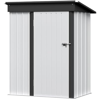 GUNJI 5 x 3 FT Shed Outdoor Storage Shed Metal Garden Shed with Lockable Door Outside Waterproof Tool Shed for Backyard, Patio, Lawn (White)