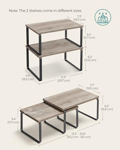 سونج مايكس رف خزانة، مجموعة من 4 منظمات لسطح الطاولة، ارفف طاولة المطبخ، قابلة للتكديس، قابلة للتوسيع، معدن ولوح حبيبي، رمادي واسود UKCS021X02