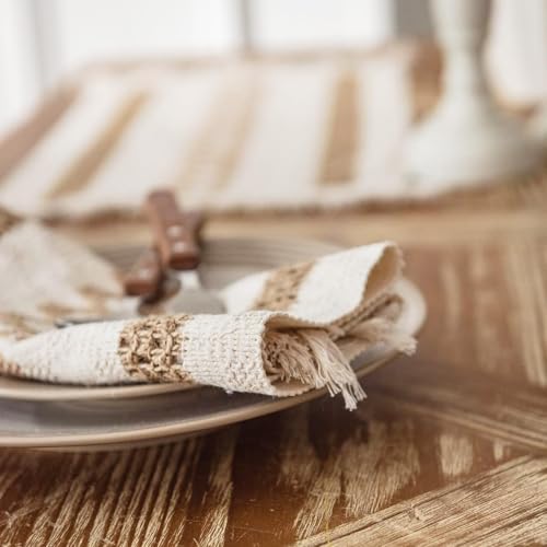 Image of HomeCloud Croshia Woven Table placemat - Heat Resistant, Washable Table Decoration for Dining, Office, Kitchen, Hotel, and Home (Rec White Baige, Set of 2)