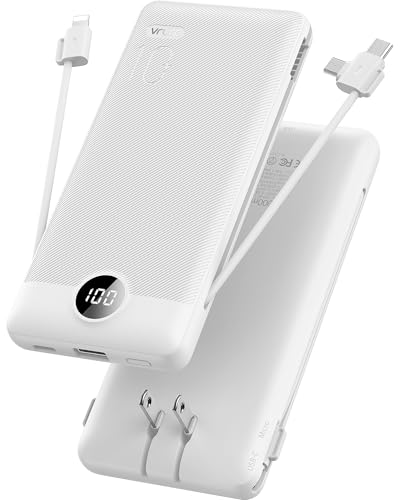 VRURC Portable Charger,Power Bank Built-in Cables and AC Wall Plug,