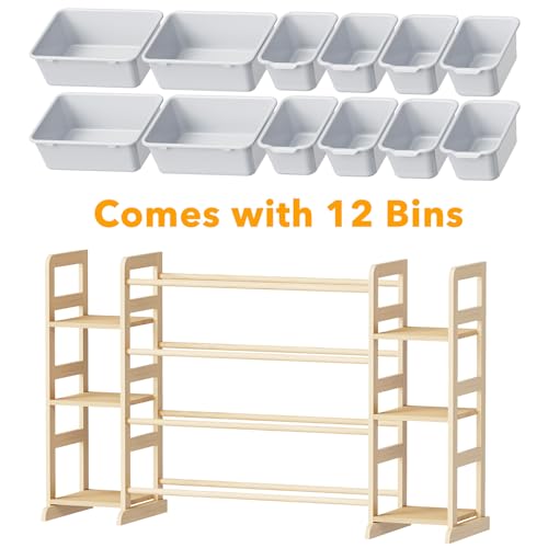 Image of SpaceAid Toy Storage Organizer with 6 Shelves and 12 Bins, Toy Organizers Storage Bookshelf, Kids Bin Shelf Toys Box Bookcase for Bedroom Playroom Organization Room Decor, Neutral Gray