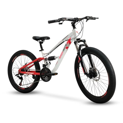 Splendida bicicletta 24'' Pollici Biammortizzata Professional Steel, bici mountain bike caratterizzata da ammortizzatori anteriori e posteriori, con cambio e freni a disco anteriori e posteriori, perfetta per prestazioni di alto livello su qualunque tipo di terreno.