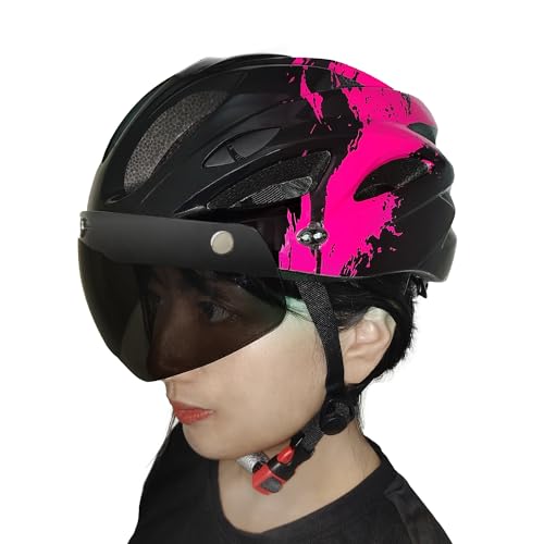 ISAK 自転車 ヘルメット 大人 LEDライト 義務化 超軽量 通勤 通学 磁気ゴーグル付 ロードバイク サイクリング 安全 CPSC認定済み 57~62cm 男性 女性 中学生 高校生 ブラックピンク