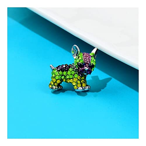 Broche chien strass vert jaune avec épingle de sûreté robuste